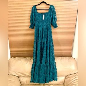 Baltic Born Paloma Smocked Feather Maxi Dress | Emerald M